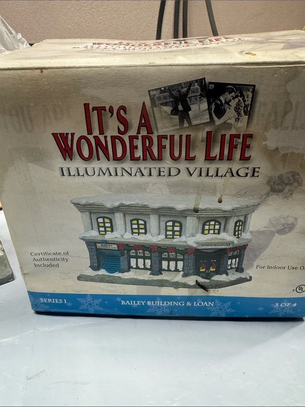 Holiday Lighted Village Building - Gray Snow-Capped Decorative House